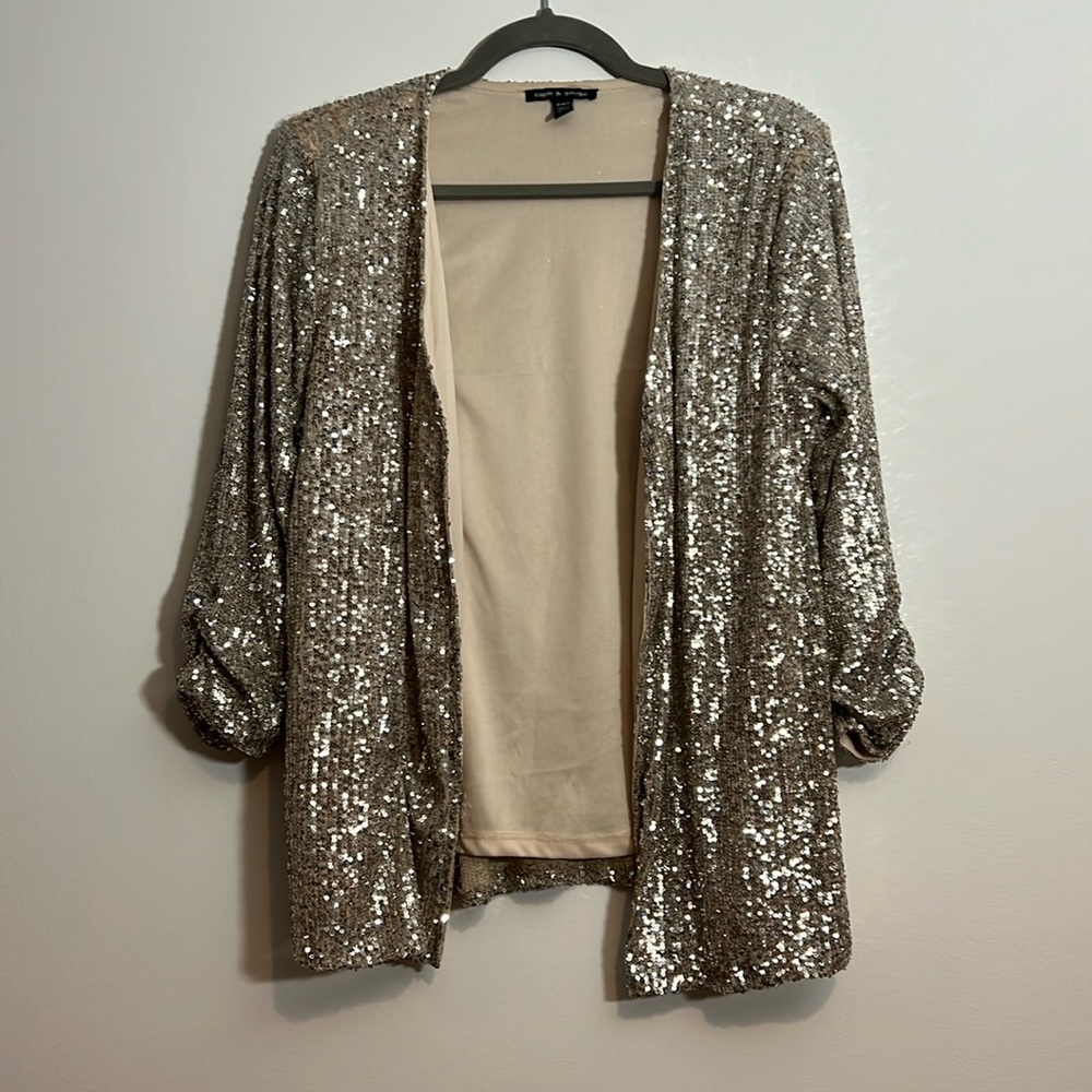 Cable & Gauge Silver Sequin Open Blazer